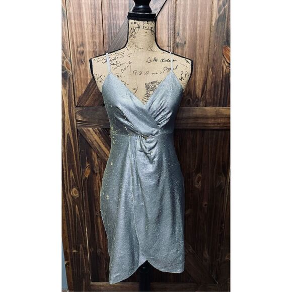 Lucy & Co. for Lulus Silver Gold Sequin Mini Cocktail Dress Sz L - Picture 1 of 6